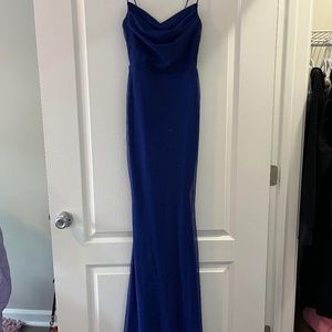Long Navy Blue Glitter Mesh Dress (XS)